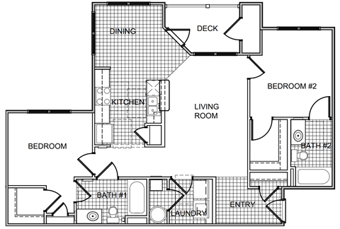 Floor plan for 2 beds, 2 baths, 1212 sqft